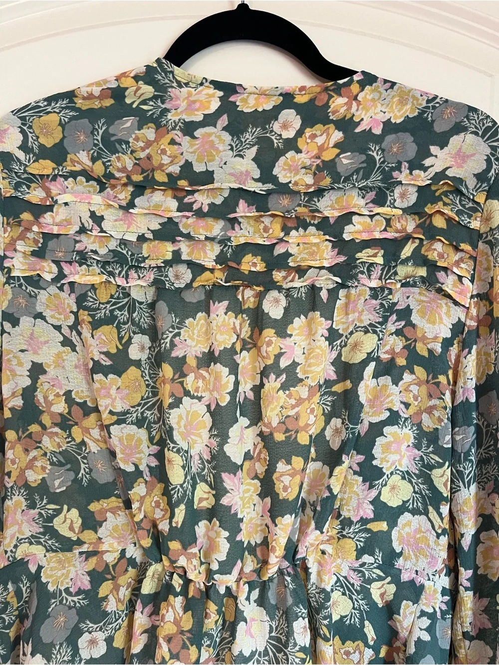 Free People Green Floral Tie-Front Blouse